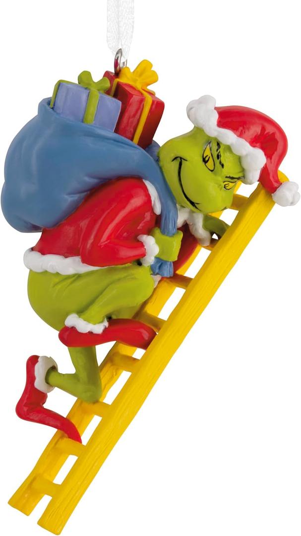 Hallmark Dr. Seuss's How The Grinch Stole Christmas! Grinch on Ladder Christmas Ornament, Christmas Movie Gifts