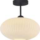 Large Milk Glass Ceiling Light Mid Century Modern Semi Flush Mount Ceiling Light Fixture Farmhouse Black Ceiling Lights for Closet Hallway Bathroom
