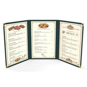 10 Pcs Green Menu Cover 8.5x14, 3 Page 6 View, Trifold, Crystal-Clear