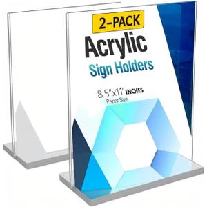 2 Pack Acrylic Sign Holder 8.5x11 Vertical Double-Sided Display