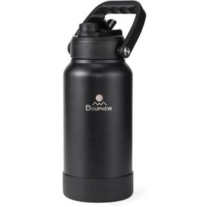 64oz Water Bottle,Half Gallon Stainless Steel Insulated Bottle with Leak Proof Dual-Mode Lid,Straw & Chug Drinking,Large Handle,Keeps Cold 24H Hot 12H for Gym,Outdoor & Use (Midnight Black)
