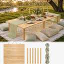 Folding Picnic Table with Table Runner, 60" x 30" Portable Boho Low Picnic Table for 6 Person, Large Wooden Floor Table for Camping, Beach, Garden, Party, Tool-Free Assembly, 165 lbs Capacity