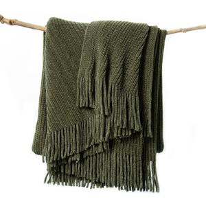 lifein Throw Blanket for Couch, Soft Green Boho Decor Bed Throw,Cozy Knitted Chenille Farmhouse Lightweight Throw(Olive Green,50 * 60")