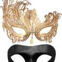 MYMENU Couple Masquerade Mask for Women Men Laser Cut Metal Mask Venetian Mask for Party Ball (Gold Phoenix Set)