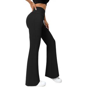 Flare Leggings for Women High Waisted Yoga Pants with Pockets Workout Gym Work Tummy Control Bootcut Leggings (Medium, Black)
