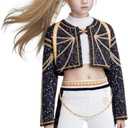 Rumi Golden Costume Kids, Kpop Girls Halloween Cosplay Outfit 3PSC Set Include Jacket T-Shirt Shorts (7-8 Years)