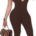 Hafailia Womens Sexy Sleeveless One Piece Jumpsuits Cutout Bodycon High Waisted Club Outfits Catsuits (Brown, L)