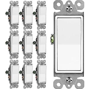 BESTTEN 10 Pack 3-Way Decorator Light Switch, 15A 120/277V, Single Pole or Three Way, Rocker Paddle Wall Switch, On/Off Rocker Interrupter, UL Listed, White