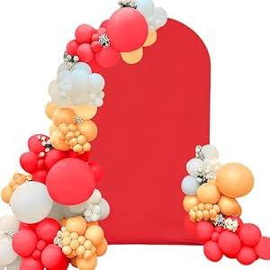 Spandex Fitted Wedding Arch Cover 6.6FT Red Arch Backdrop Cover, Round Top Chiara Backdrop Stand Covers for Wedding Birthday Party Baby Shower Banquet Arch Decoration (Red, 6.6FT)