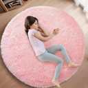 Skyweaver Pink Round Fluffy Rug for Bedroom, 5ft Circle Furry Carpet for Teens & Kids Room, Nursery & Room Decor, Fuzzy Plush Shaggy Circular, 5'X5' Rugs for Girls Home Deco