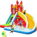 Step4Fun Inflatable Water Slide,Big Bounce House for Kids with Splash Pool,Climbing Wall,Basketball Hoop,Water Gun for Backyard Indoor and Outdoor Party,Included Air Blower,Repair Kit,Carrying Bag