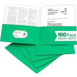 Zzrywuty 100 Packs Paper Green Folders with Pockets for Students,Businessmen and Office Workers,Letter Size,Two Pocket Folders with Card Slot for Office,Business,School Supplies