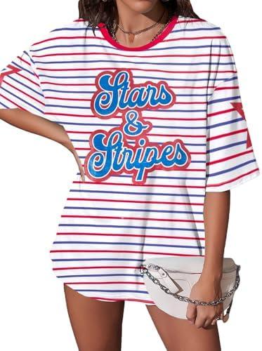 American Flag Patriotic Shirt for Women 4th of July T Shirt Funny USA Print Tees Oversized Independence Day Tops Small