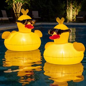 Solar Floating Pool Lights, RGBW Color Changing 12-LED 20H Runtime with Remote, Pool Party and Garden Pond Decor, Cool Sunglasses Duck 2-Pack