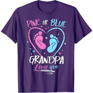 Baby Gender Reveal Grandpa Pink Or Blue Grandpa Loves You T-Shirt (L, Purple)