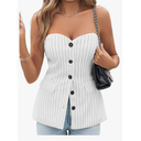 Cicy Bell Womens Strapless Blazer Vest Sleeveless Tube Tops Striped Button Up Waistcoat Vest Business Fitted Suit Vest, Large