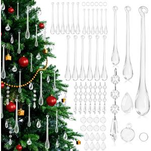 210 Pcs Christmas Tree Decoration Crystal Ornaments 6 Styles Clear Acrylic Hanging Teardrop Chandelier Garland Pendant Xmas Party Home Ornaments