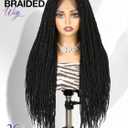 quickwig Senegalese Twist Long Braided Wig 26 Inches Square Knotless Twist Braided Wigs for Black Women Glueless Full Lace Braids Wigs Pre Plucked with Baby Hair Synthetic Twist Hair Black Color