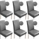 Shukii Stretch Dining Chair Covers - Waterproof PU Leather Slipcovers - Universal Chair Protectors for Dining Room, Kitchen, Hotel (Set of 6, Gray) (Grey)