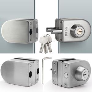 Glass Door Lock Fit for 10 mm -12 mm, Thicked Glass Security Lock 304 Stainless Steel Double Swing Push Sliding with 3 Keys for Glasses Doors, No Drill Needed