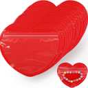 100pcs Small Bags for Small Business, 3.5x5 inch Heart-Shaped Jewelry Bags Clear Mylar Ziplock Baggies Cute Packaging Supplies for Bracelet Sample (Red）