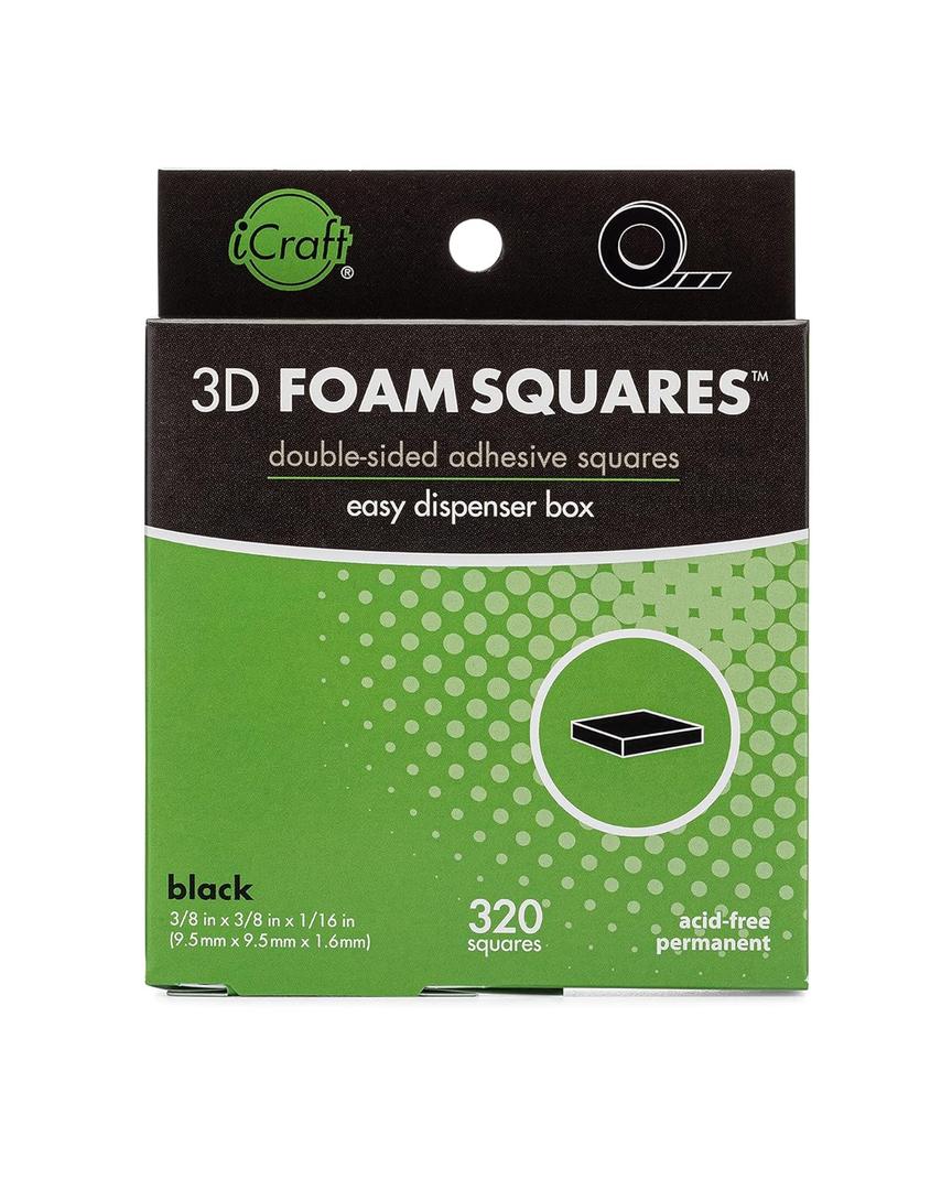 iCraft 3D Foam Squares in Dispenser Box, Black, 320 Squares