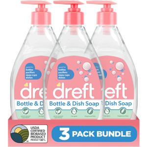 DREFT Bottle and Dish Soap | Made to Clean Baby Bottles, Sippy Cups, Pacifiers, Breast Pumps, & More | Gently Removes Milk Film & Odors | Plant Based, Fragrance Free Dish Soap | 18 Fl Oz (Pack of 3)