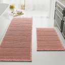 H.VERSAILTEX Waffle Bath Mat Super Absorbent Bathroom Mats Non Slip Bath Rugs for Bathroom Floor Machine Washable Ultra Soft Bathroom Rugs for Beside Tub, (32 x 20 Plus 24 x 60 - Inches, Soft Pink)