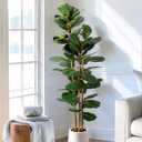 Artificial Fiddle Leaf Fig Tree in Modern White Planter, 5ft Large Fake Tree with 3 Sturdy Trunks, Fake Plants Faux Fig Tree with Moss, Lifelike Tall Artificial Plants Indoor for Office Home Decor