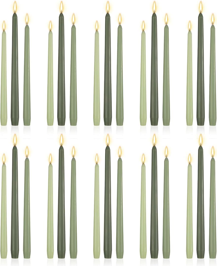 MTLEE Taper Candles 8/10/12 Multi Height Unscented Taper Candles 8 Burn Hours for Dinner Decorative Home Decoration Fall Thanksgiving Wedding Party Candlesticks(Gradient Green,36)