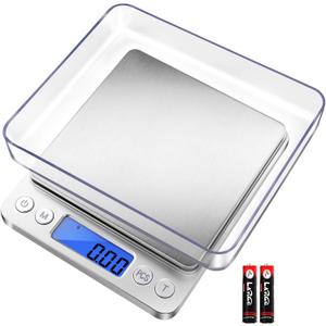 Fuzion Digital Gram Scale .01 Gram Accuracy, 500g Small Jewelry Scale, Mini Kitchen Food Scale for Herb, Powder, Gold, Coin - Weight Gram and Oz (Silver)