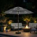 10ft 3-Tier Patio Umbrella with 32 Solar Powered LED Lights, Windproof Outdoor Market Umbrella for Deck, Poolside & Garden, Sturdy Push-Button Tilt Table Umbrella, Gray
