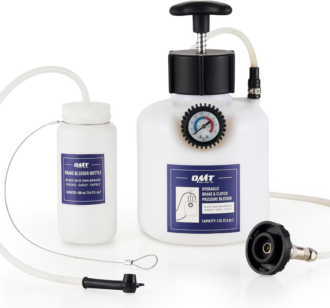 Orion Motor Tech Pressure Bleeder, 2.5L Brake Pressure Bleeder with 50.7mm Adapter, 2.6qt Manual Power Brake Bleeder with 500mL Brake Bleeder Bottle Compatible with Ford Subaru Nissan Infinity