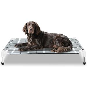 Elevated Raised Outdoor Dog Bed - Cooling Lifted Outside Dogs Cot Bed with Non-Slip Feet Dog Hammock Bed with Stainless Steel Frame Portable Puppy Pet Bed for Indoor & Outdoor ((M-):34'' x 20'' x 6'')