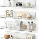 4-Pack Clear Acrylic Floating Shelves, Space-Saving Invisible Wall Shelves for Bathroom Kitchen Office Living Room, Modern Decor Set