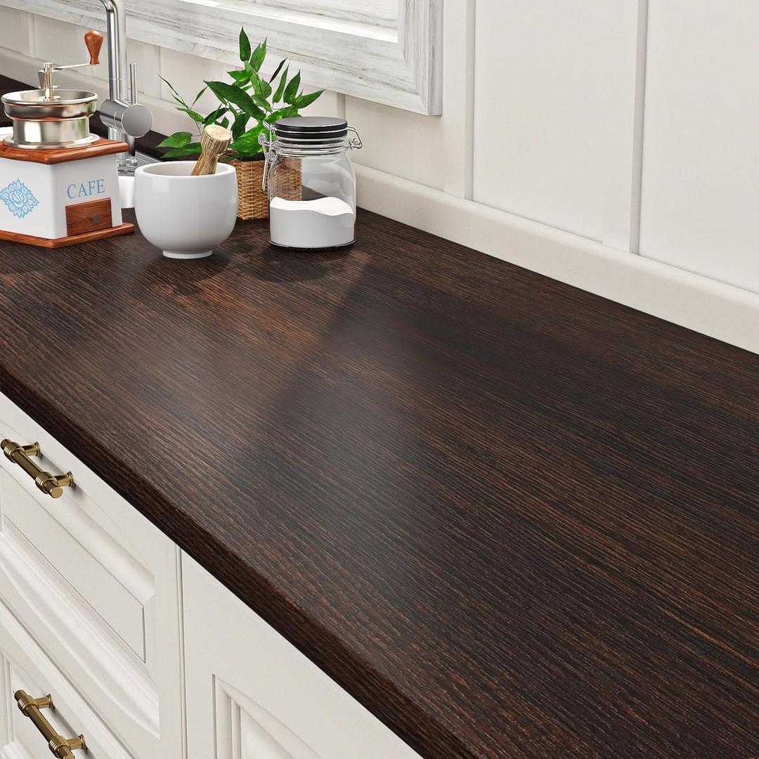 ReWallpaper Walnut Wood Contact Paper Peel and Stick Counter Top Wallpaper, Dark Brown, 30" x 197"