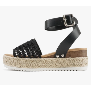 Soda Topic Open Toe Buckle Ankle Strap Espadrilles Flatform Wedge Casual Sandal Size 7.5