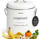 D'Lifeful Kitchen Compost Bin  1.3 Gallon Countertop Farmhouse Compost Container with Lid  Odorless Indoor Food Scrap Pail with 6 Charcoal Filters  Eco-Conscious and Easy to Clean - White