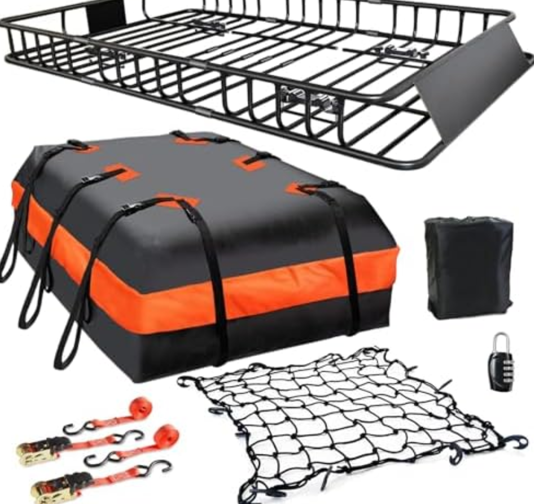 MeeFar Roof Rack Carrier Basket Universal Rooftop 65" X 39" X 6" Large Size Roof Rack + Waterproof Bag 20 Cubic Feet (51" 40" 17"),