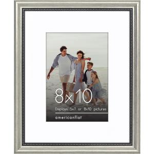 Americanflat Vintage Frames - 8x10 Picture Frame with Beaded Accents and Shatter-Resistant Glass - Use as 5x7 Frame or Display 8x10 Photos Without Mat - Heirloom Collection - Tabletop or Wall - Silver