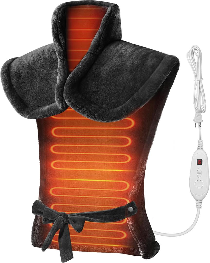 Heating Pad for Neck and Shoulders and Back, Heated Pad for Back Pain Relief, Extra Large Heat Pad, Machine Washable Father Husband,Gifts for Dad Men Mom Women (24" x 33"Black)