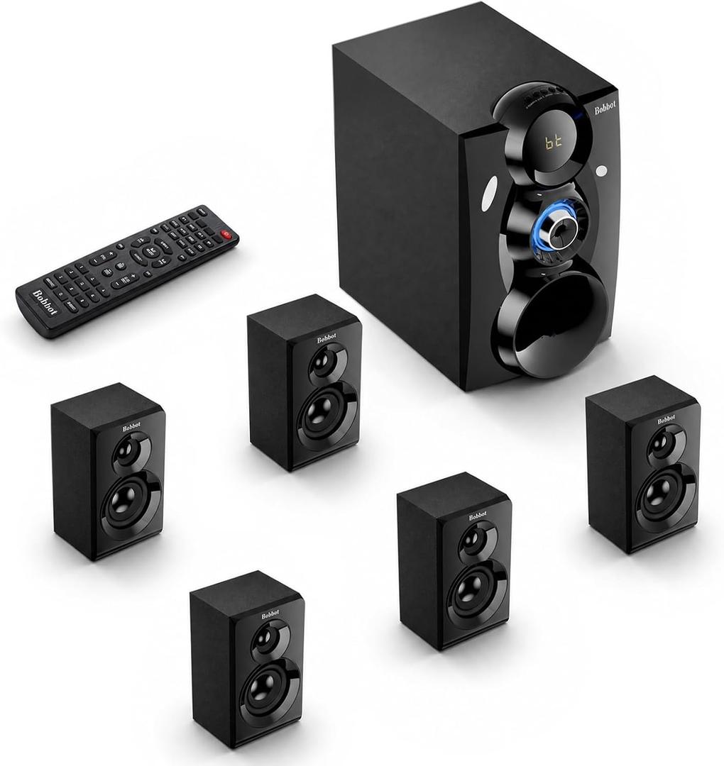 Bobtot Surround Sound Systems Wireless Rear Satellite Speakers, 1000W Peak
Deep Bass 8 inch Subwoofer 5.1/2.1 Channel Home Theater System with ARC Optical Bluetooth Karaoke Input