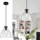 WILON Pendant Lights, Pendant Lights Kitchen Island, 1-Pack Black Farmhouse Pendant Light Fixtures with 9.8" Round Glass Shade for Dining Room Over Table Sink Bar Foyer