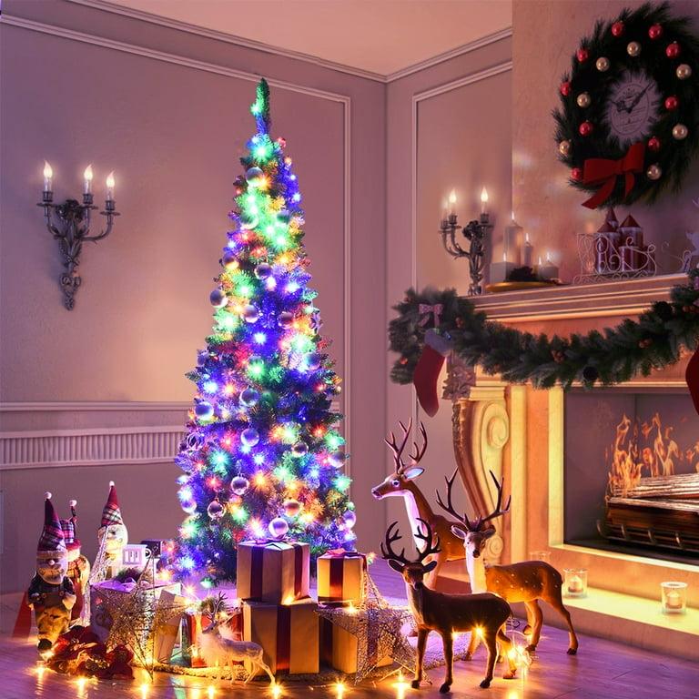 6.5ft Pre-Lit Hinged Pencil Christmas Tree 250 Multicolor Lights