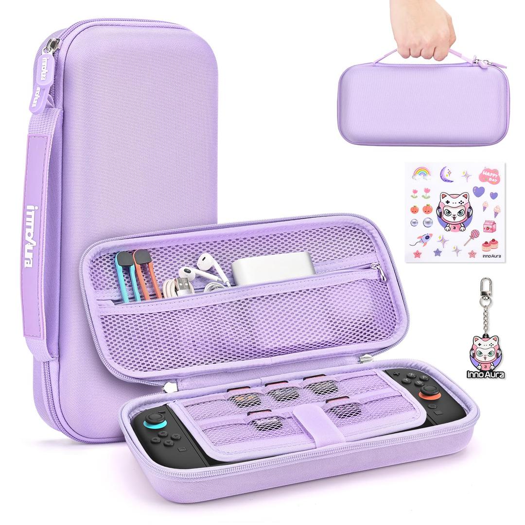 innoAura Switch 2 Carrying Case for NS Switch 2 (2025), with 9 Game Card Slots, Protective Travel Storage Case, Cute Pendant and Sticker, Purple
