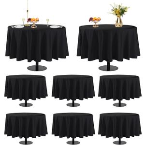 8 Pack Round Tablecloth 60 Inch Black Polyester Round Table Cover Stain and Resistant Wrinkle Washable Circular Table Cover for Christmas Kitchen Dinning Party Wedding Buffet Parties