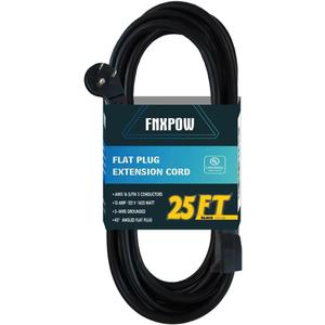 25FT Flat Plug Extension Cord, 16 AWG 3 Prong Grounded Black Low Profile Extension Cable for Indoor, UL Listed