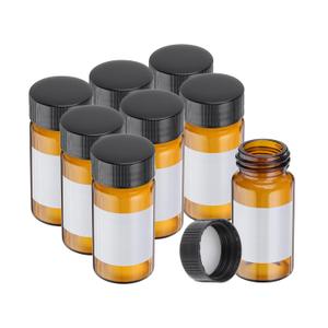 PATIKIL 8pcs 20ml Small Brown Glass Vials with Black Screw Cap, Borosilicate Glass Sample Bottles with Writing Label for Solid Liquid Powder Storage