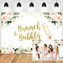 5x3ft Brunch and Bubbly Bridal Shower Photography Backdrop Pink Floral Green Leaves Bridal Shower Wedding Background Champagne Flowers Wedding Bridal Shower Party Backdrops Decorations Vinyl