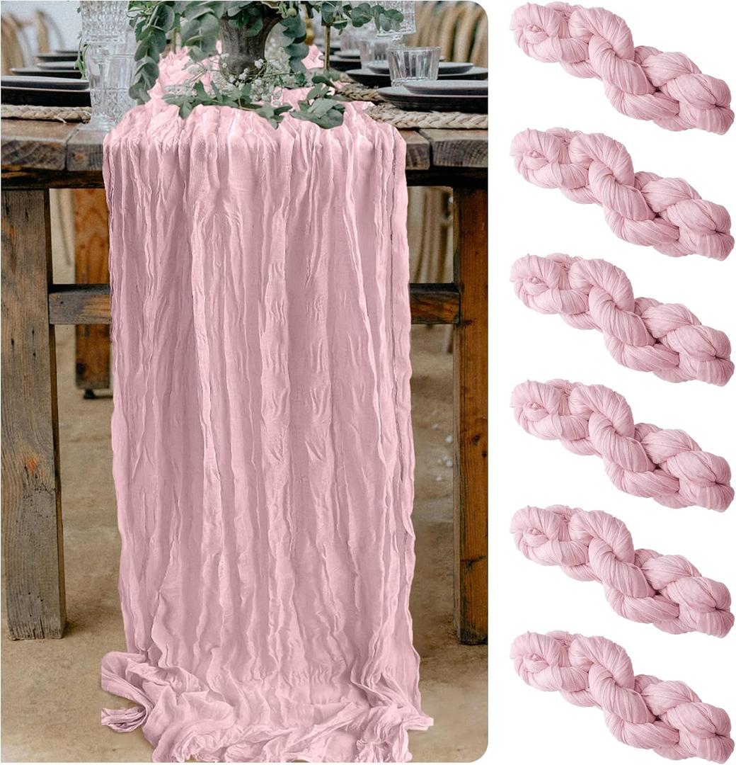 6 Pieces Cheesecloth Table Runners 10 Ft Gauze Table Cloth for Boho, Rustic Wedding Arch, Baby Shower Decorations Birthday Party (6, Baby Pink)